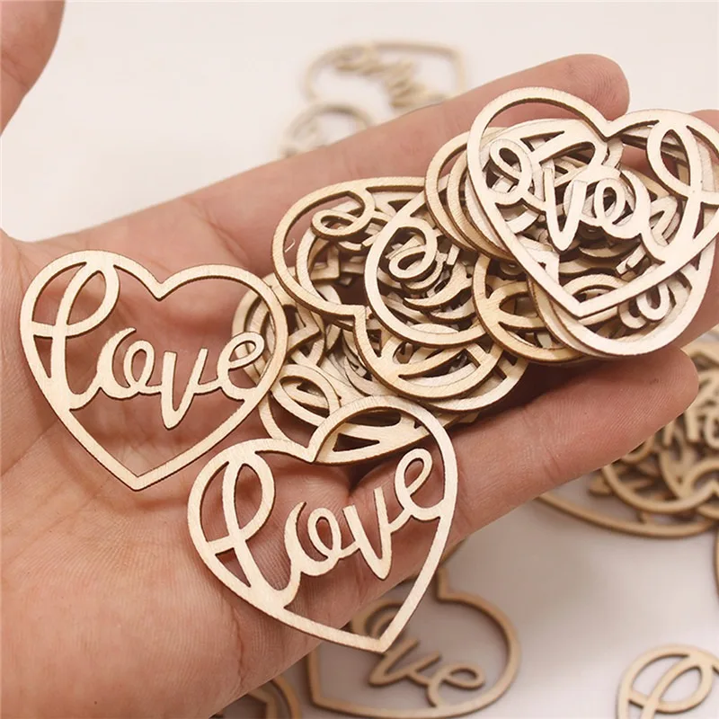 50pcs 하트 나무 장식품 하트 조각 장식 사랑 모양 - Craft Embellishment 리뷰 및 가격
